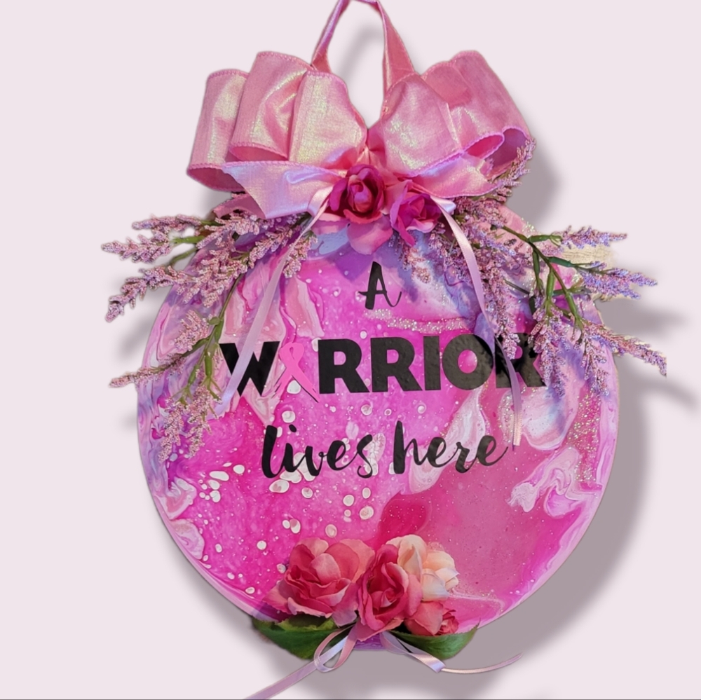 SALE! Breast Cancer Door Sign "A Warrior lives here" hand painted and designed